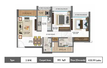 2 BHK 592 SqFt